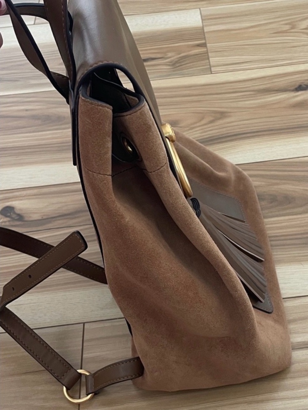 Tory Burch Brown Leather & Suede Tassel Backpack - Picture 7 of 7